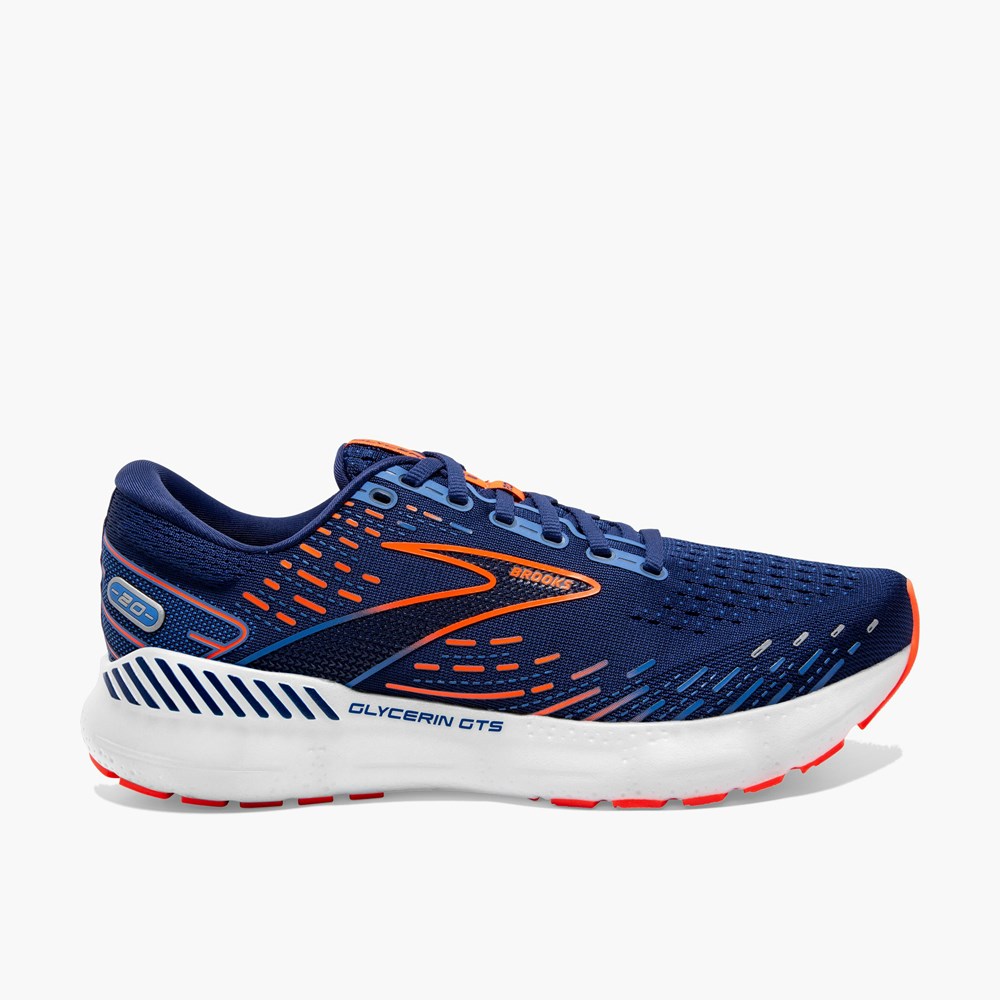 Chaussures Running Route Brooks Glycerin GTS 20 Bleu Noir Homme | TCS-4590628